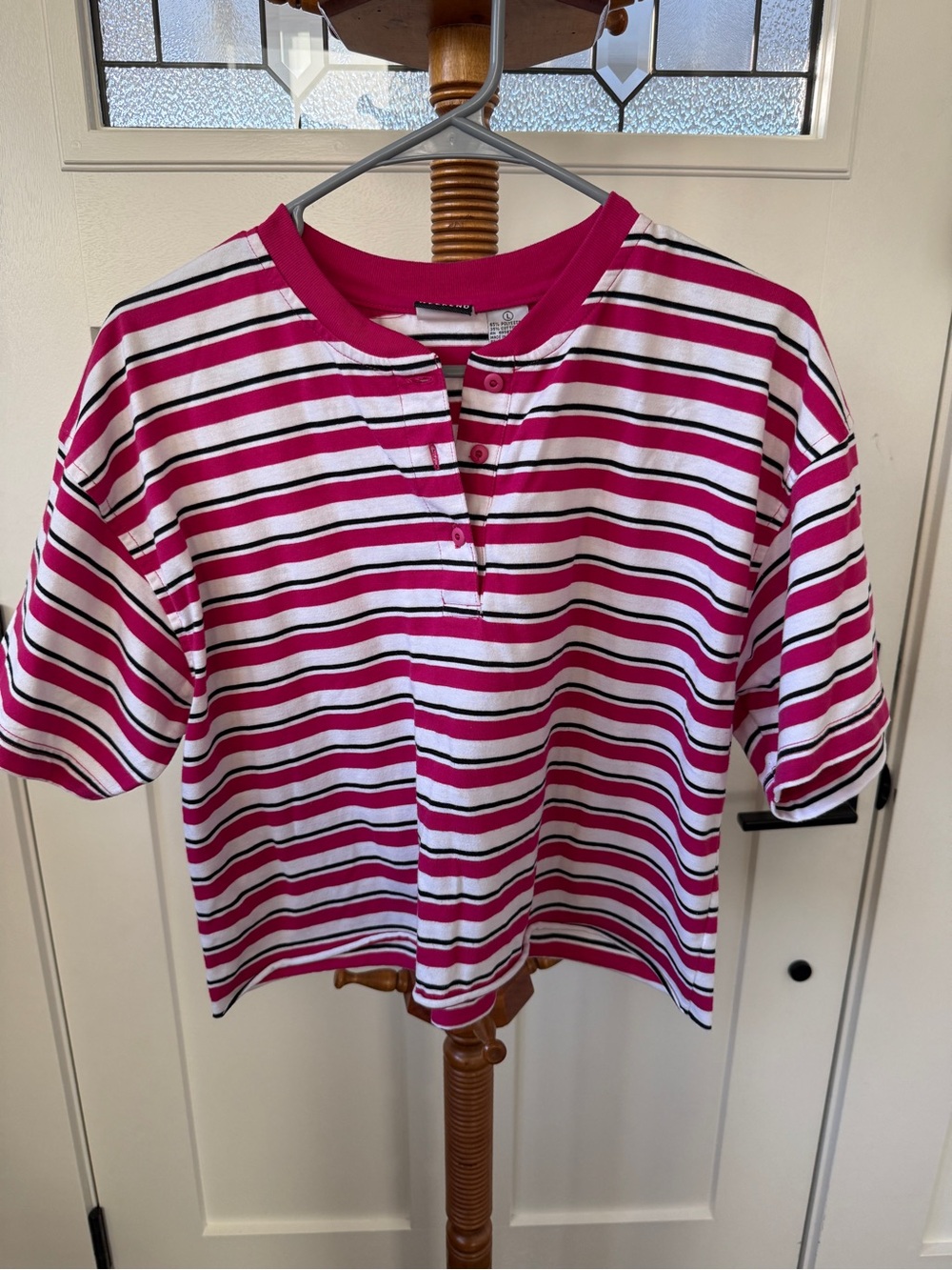 Vintage 1990’s- Large-American Weekend-Cropped, Striped Henley Top